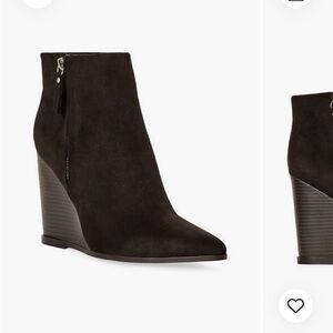 NWOT JustFab Katia Black Suede Wedge Bootie Size 8.